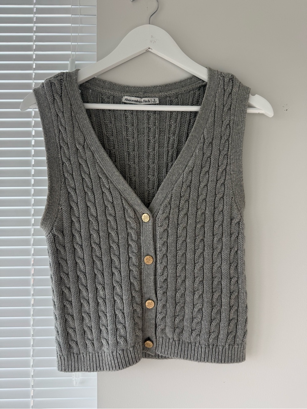 Gray Cable Knit Button-Front Sweater Vest
